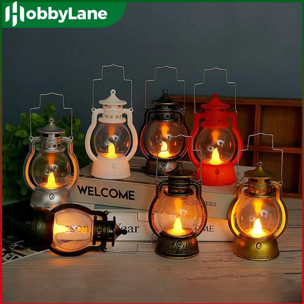 

Retro Kerosene Lamp Colorful Button Battery Switch Small Oil Light Lantern Art Pendant Christmas Halloween Crafts Decorations