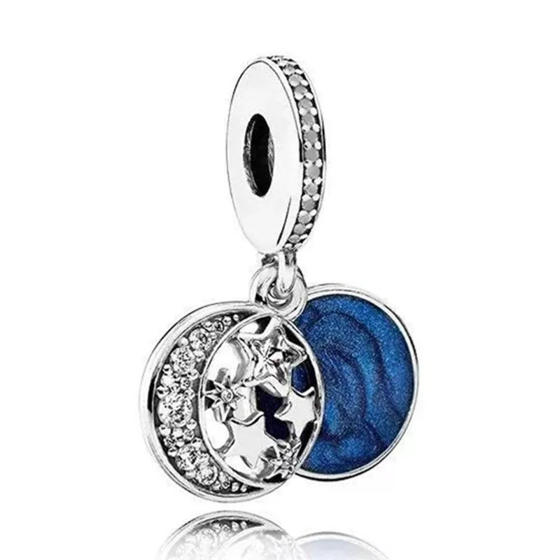 

1Pcs New Cute Blue Star Moon Pendant DIY Beads Suitable for Original Pandora Charm Bracelet Ladies Jewelry Making Gifts
