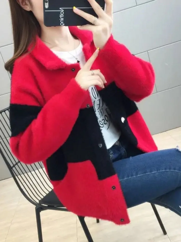 Пальто женское из искусственной норки на флисе Новинка осени 2023 модный вязаный