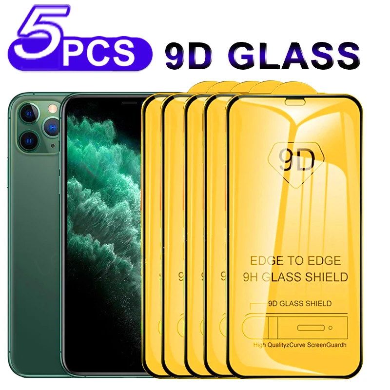 

5Pcs 9D Tempered Glass For iPhone 11 12 13 Pro Max 7 8 Plus XS XR Screen Full Cover Protective Film Glass