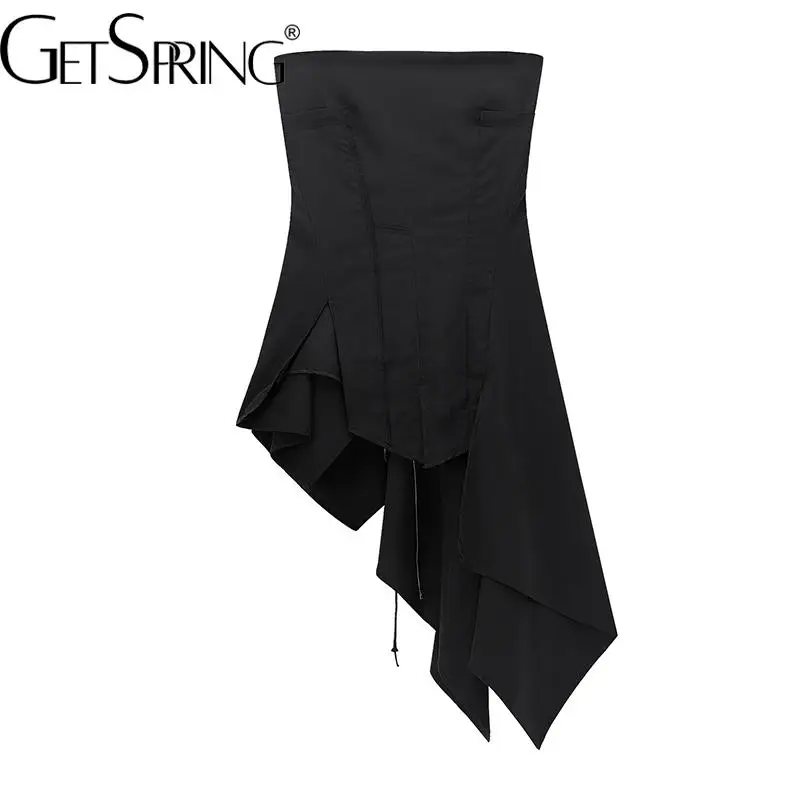 

GetSpring, женское платье на шнуровке, без бретелек, асимметричный подол, многофункциональное модное женское черное платье 2022