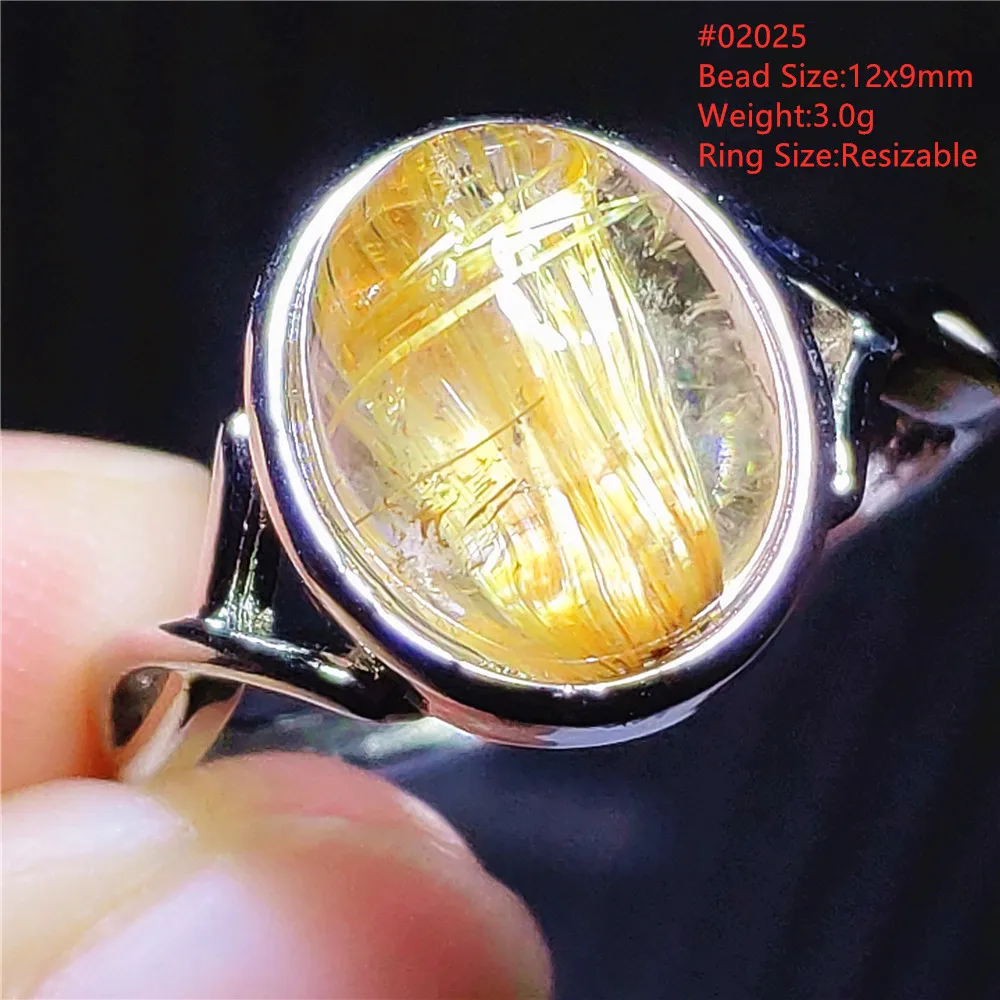 

Natural Gold Rutilated Quartz Oval Adjustable Ring Yellow Rutilated Clear Woman Men Wealthy Stone Rings Jewelry AAAAA
