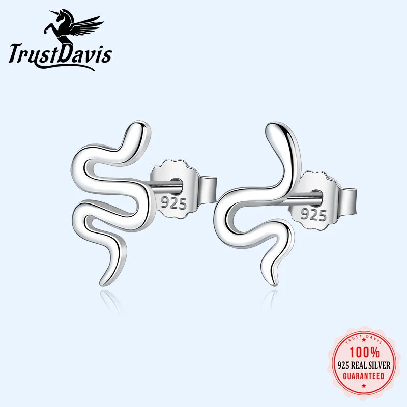 

Trustdavis Аутентичные минималистичные 100% Серебро 925 пробы, модные милые миниатюрные серьги-гвоздики в виде змеи для женщин, подарок на свадьбу и...