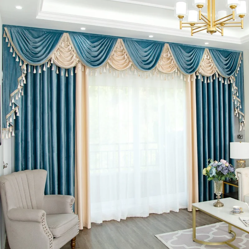 

European Style Curtains for Living Room Solid Color Patchwork Cortina Blackout Velvet Drapes Valance Window Curtain Home Custom