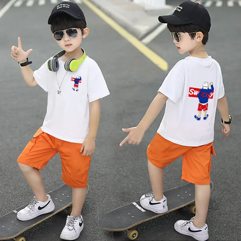 

Женская летняя хлопковая футболка с коротким рукавом с принтом и короткие брюки, Модный комплект одежды