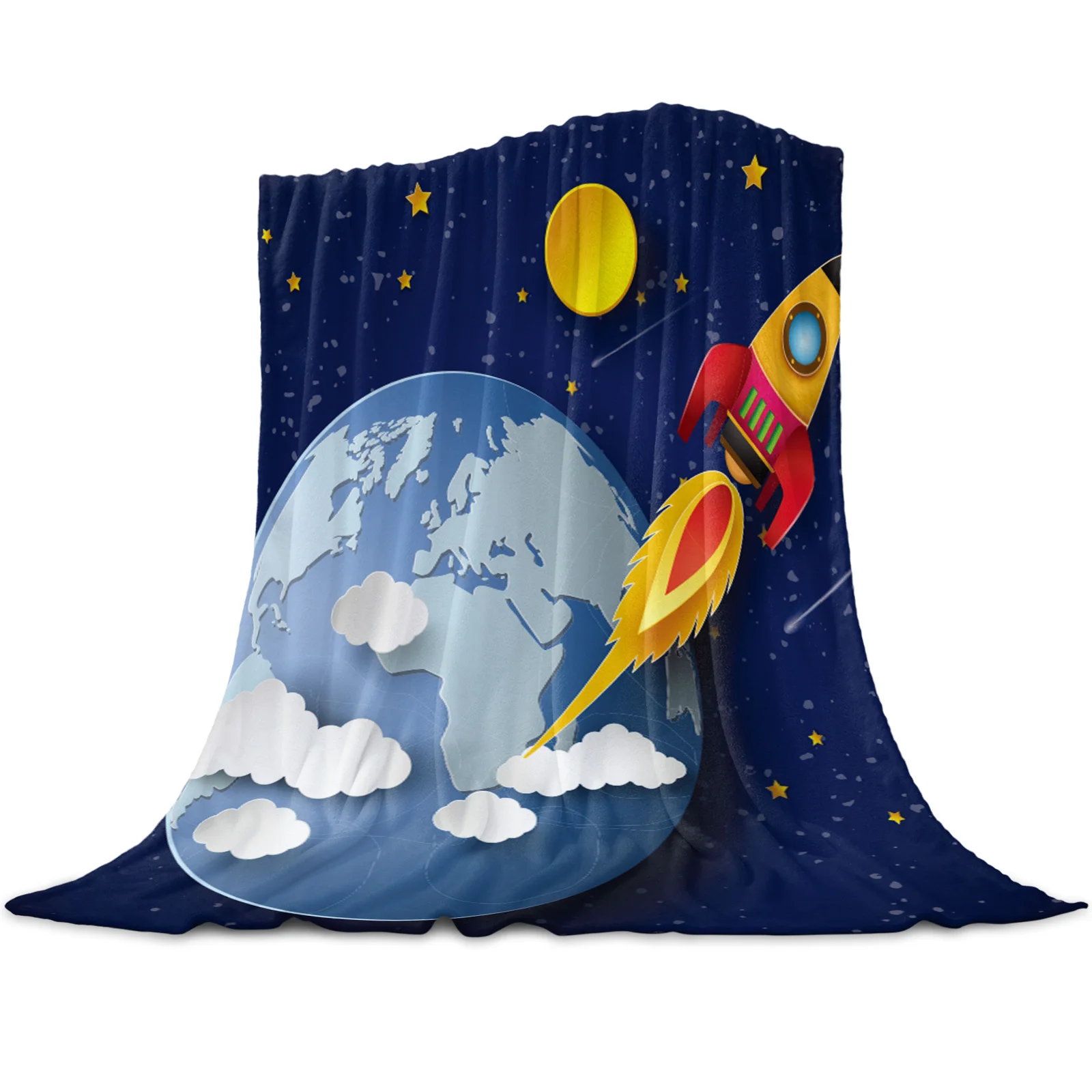 

Мягкое теплое Флисовое одеяло Galaxy мультфильм ракета Вселенная зимнее покрывало для дивана постельное белье для путешествий покрывало флан...