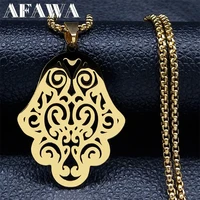 fatima hand charm necklace for womenmen stainless steel gold color hamsa palm necklaces jewelry mano de fatima n4611s02