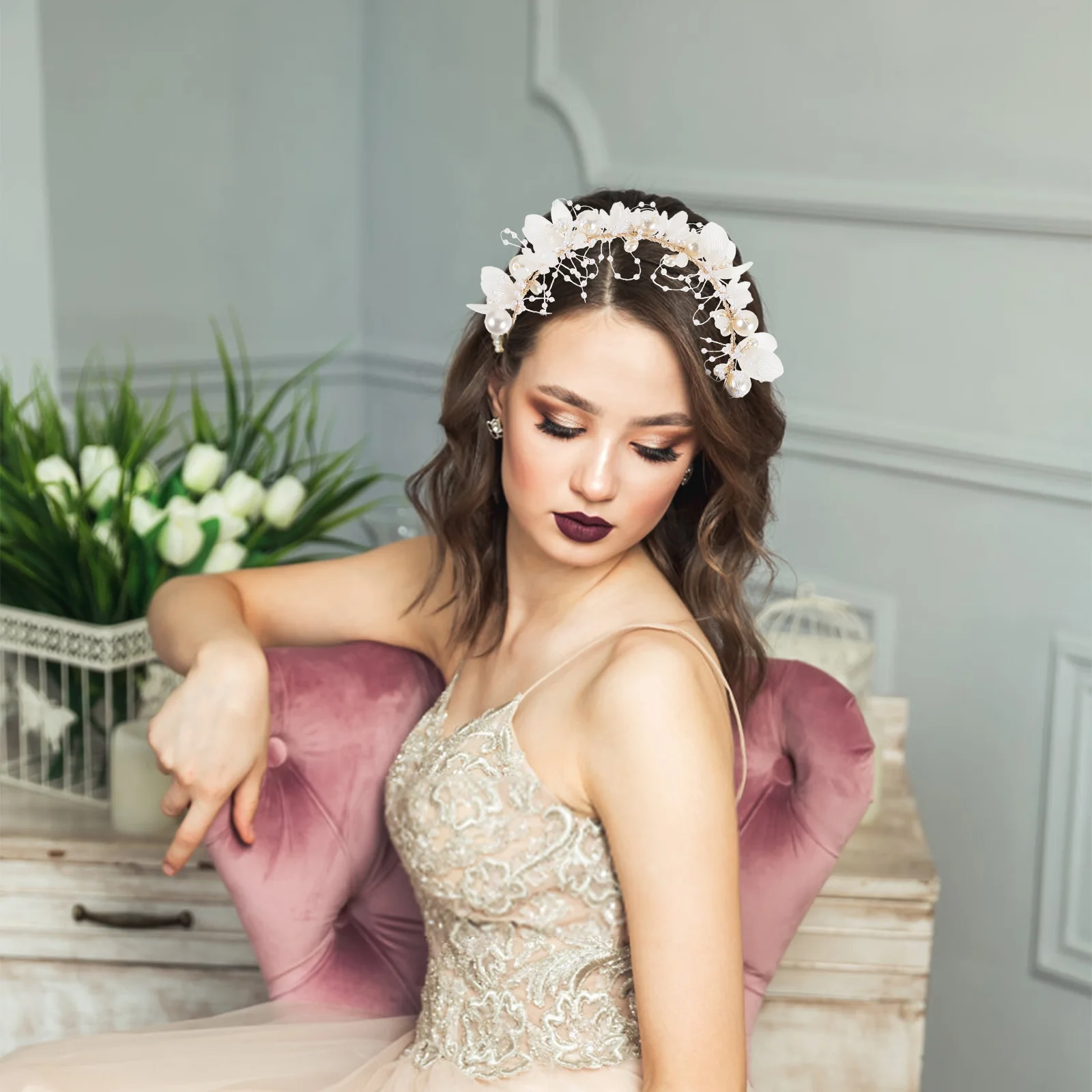 

Women Hair Band Pearl Flower Headband Elegant Hairband Party Festival Hairband