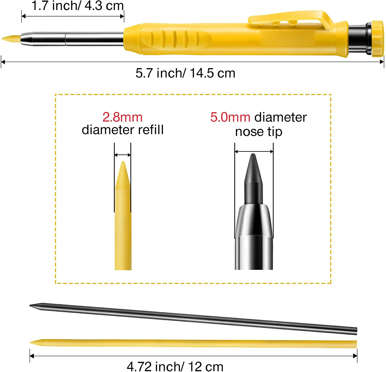 

Black(Pencils Leads) Carpenter Pencil Hand Tools For Deep Hole Marker Hand Tools Mechanical Pencil Carpenter Pencil