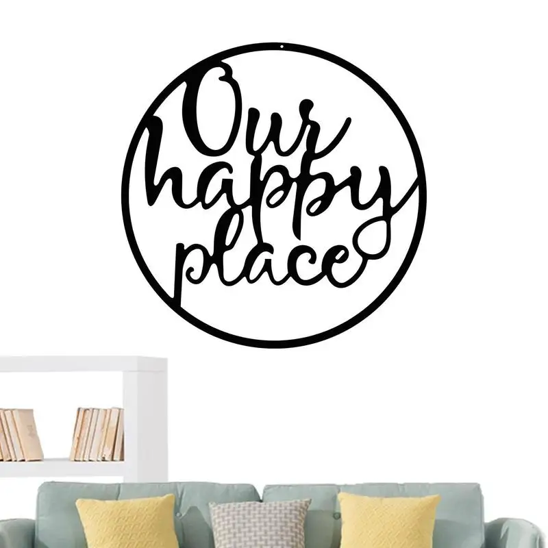

Welcome To Our Happy Place Sign Metal Wall Hanging Art Outdoor Plaques Wall Decor Sign Lettering Home Signs For Home Living Room