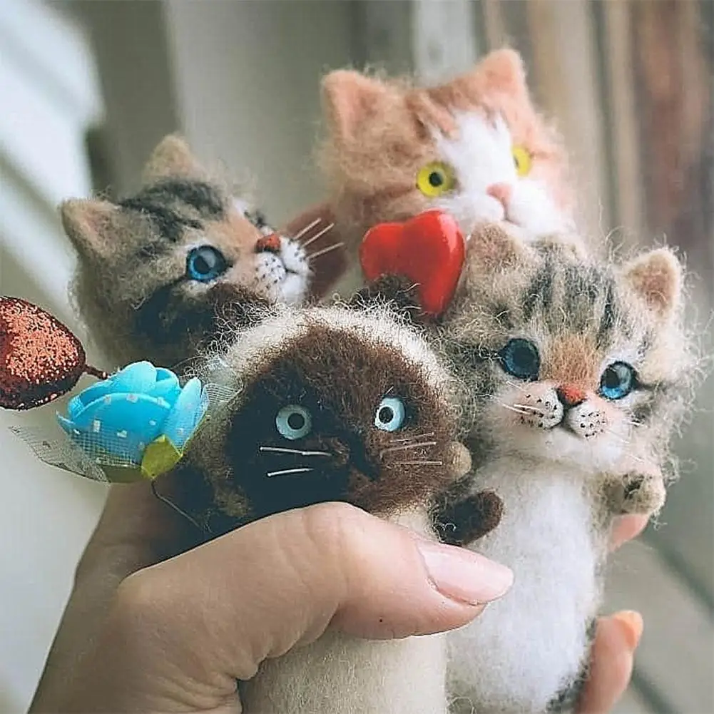 

Unfinished Fashion Cat Shape Kitty Wool Doll Women Handmade Needle Felt Kit Package Creativity DIY Birthday Gift For Kids