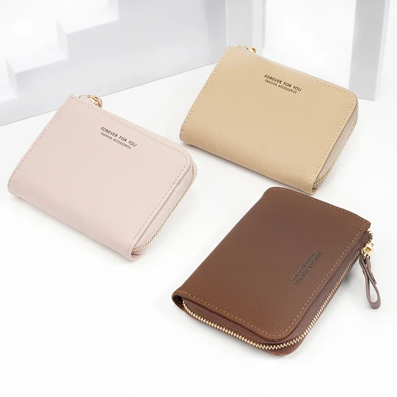 

2023 New Pure Color Women's Wallet Zipper Mini Multi-card Wallets For Women Pu Leather Large Capacity Card Holder Coin Purses