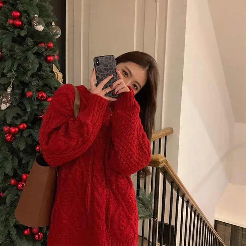 

2022 Women Autumn Winter Vintage Sweater Female Elegant Loose O-neck Long Sleeve Pullover Lady Casual Solid Knitted Jumpers H260