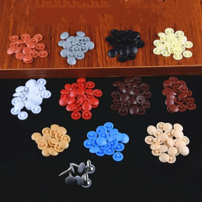

100/200pcs Self-Tapping Screw Decor Caps Snap Covers Plastic Round for Phillips Square-X/Drive Screws 11mm Flat Head Screw Lids