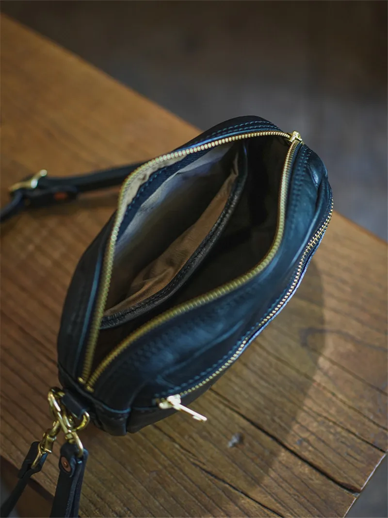 Fashion casual luxury genuine leather men's small crossbody bag outdoor party weekend high quality real cowhide shoulder bag