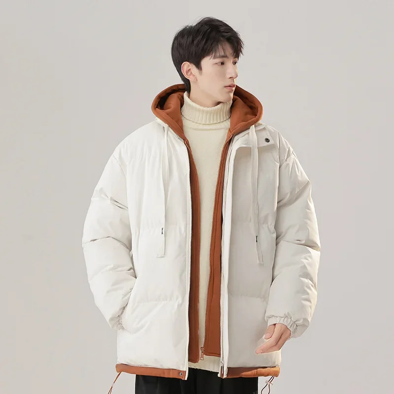 Утолщенное теплое пуховое хлопковое пальто мужское зимнее свободное с капюшоном