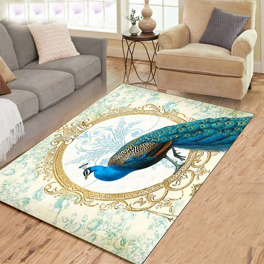 

Living Room Peacock Pattern Carpet Bathroom Non-slip Washable Floor Mat Living Room Coffee Table Sofa Rug Children's Bedroom Rug