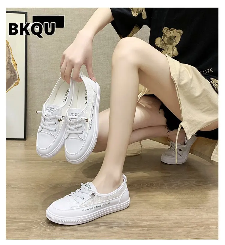 

BKQU Осенняя женская обувь, модная Новая женская кожаная обувь, женская дышащая повседневная обувь на плоской подошве, белая спортивная обувь