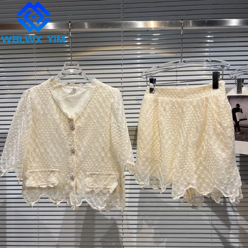 

Женский комплект из 2 предметов, короткая рубашка с коротким рукавом и пуговицами с инкрустацией стразами и сетчатая комбинированная рубаш...