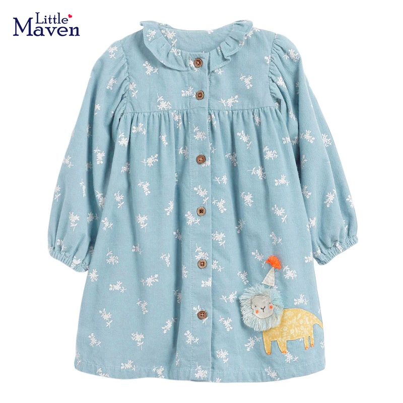 

Little maven 2023 Casual Dress Cotton Soft and Comfort Baby Girls Spring and Autumn Clothes New Frocks for Kids 2-7 year