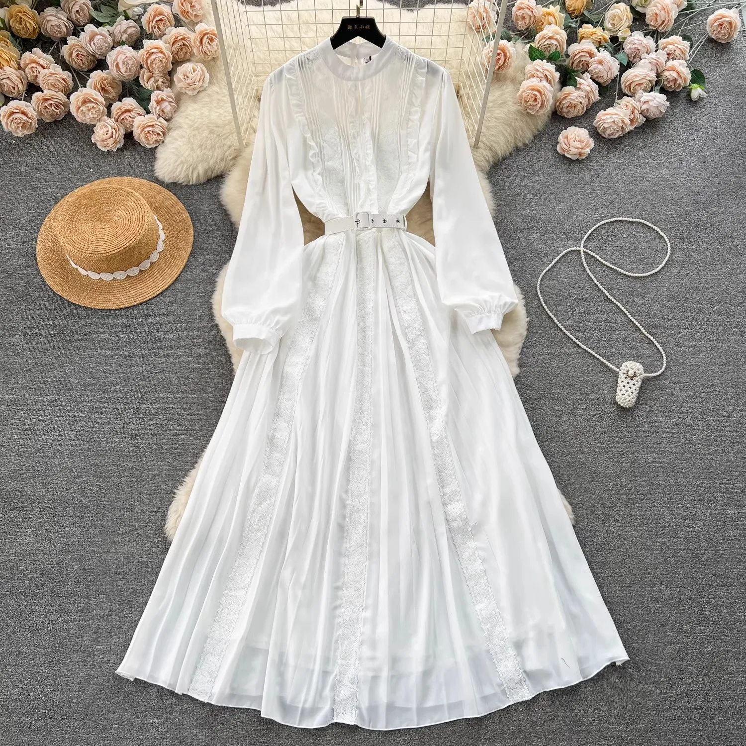 Женское шифоновое платье с кружевом Элегантное повседневное в стиле пэчворк