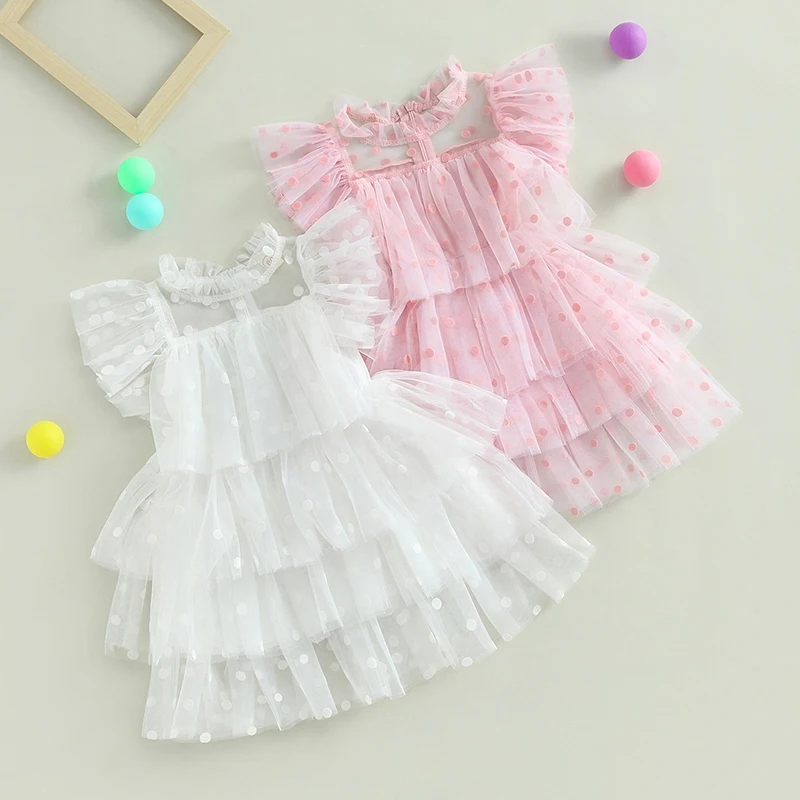 

Listenwind 9M-5Y Toddler Kids Girls Sweet Dress Dot Fly Sleeve Princess Dress Summer Casual Layered Tulle Dress