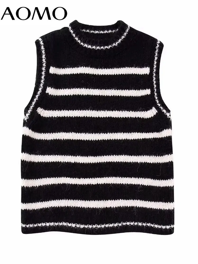 

Женский полосатый укороченный свитер AOMO, винтажный жилет без рукавов, BE221A, 2023