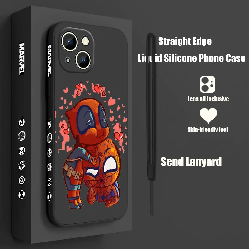 

Spiderman marvel cute Phone Case For Apple iPhone 14 13 12 mini 11 Pro Max 8 7 Plus XR XS X Liquid Left Rope