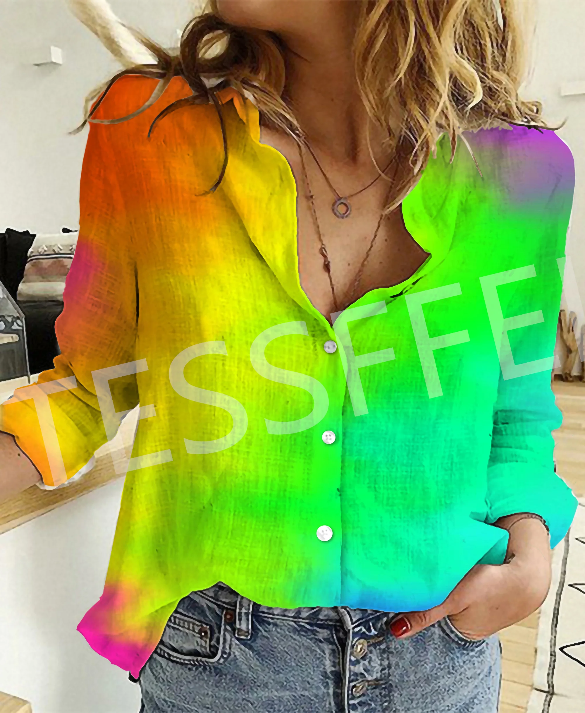 Женская Повседневная рубашка с длинным рукавом разноцветная ретро-рубашка