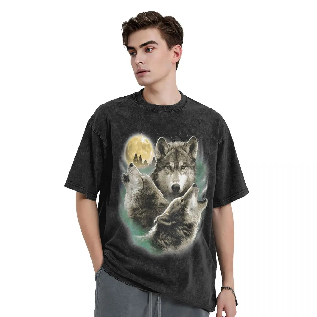 Футболка с рисунком три волка в лунном свете эстетическая одежда графические