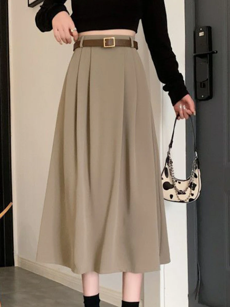 

Осенне-зимняя женская юбка, модные длинные юбки в Корейском стиле, женская элегантная шикарная юбка с высокой талией, Женские повседневные универсальные Юбки миди