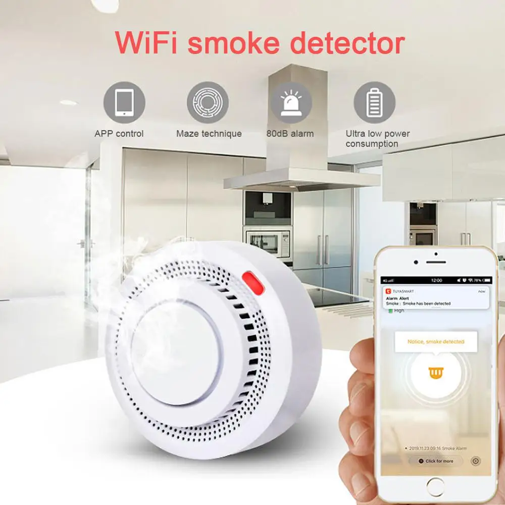 Беспроводной детектор дыма с Wi-Fi 80 дБ | Безопасность и защита