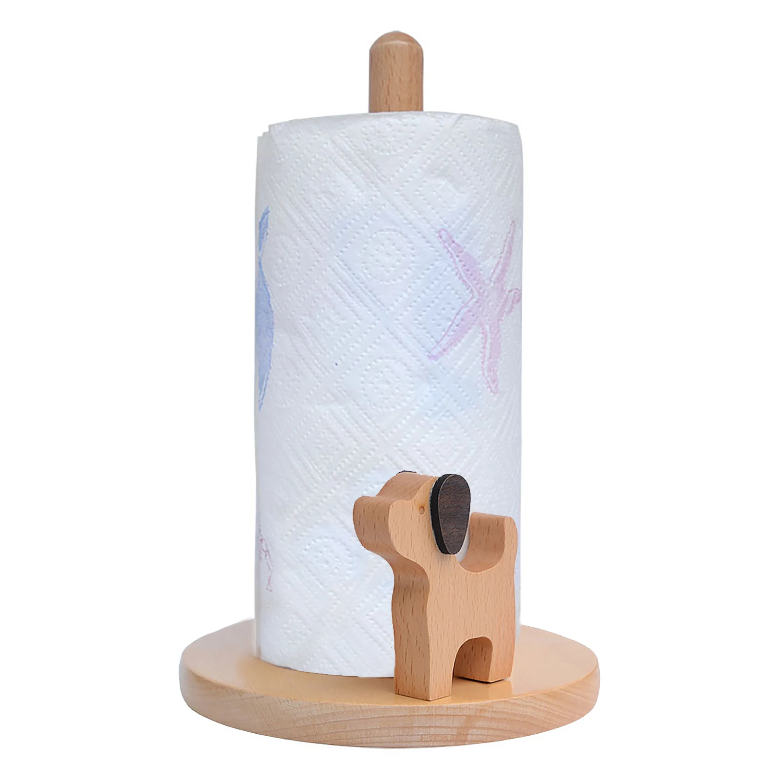 

Standing Wooden Paper Towel Holder Cute Animal Shape Toilet Paper Holder for Kitchen Bathroom Living Room Napkin Stand