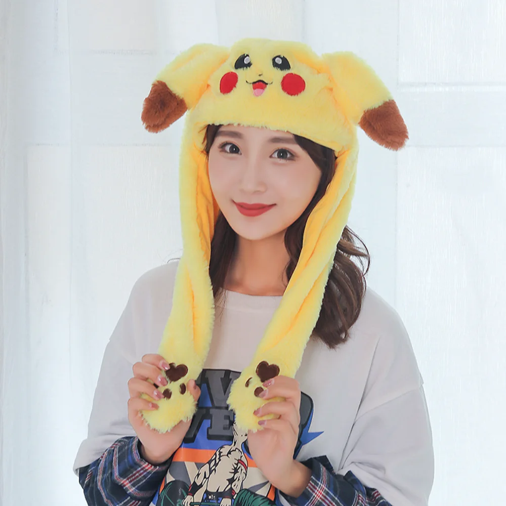 

Pokemon Anime Figure Pikachu Hat for Girl Ears Will Move Glowing Cute Children Plush Bunny Hats Pet Headband Kids Toy Gifts