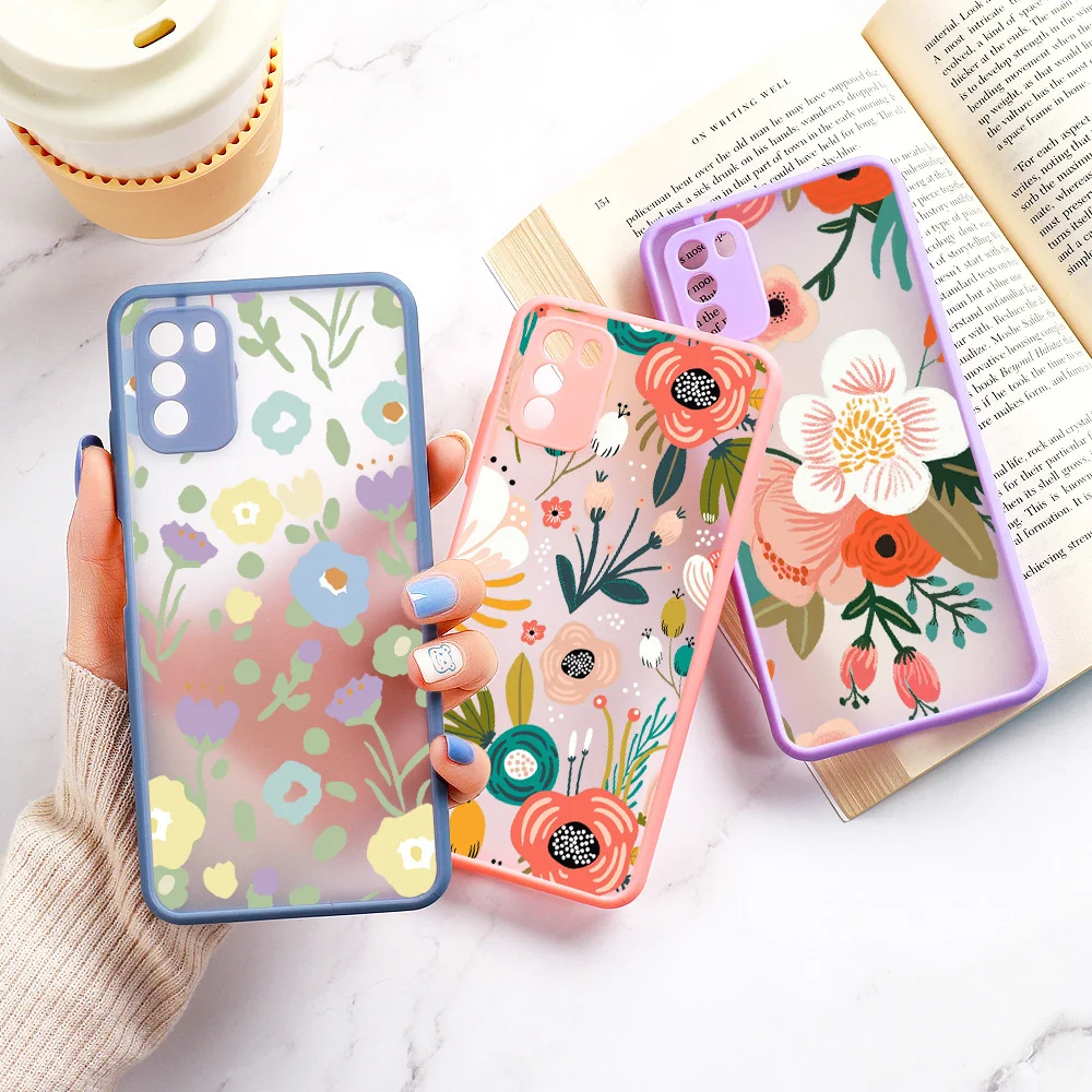 

Poco X3 Pro Case Flower Matte Shockproof Hard Fundas For Xiaomi Redmi 9 10 9A 9C 9T Note 7 8 9 10 11 Pro 11S Poco M3 F3 M4 Cover