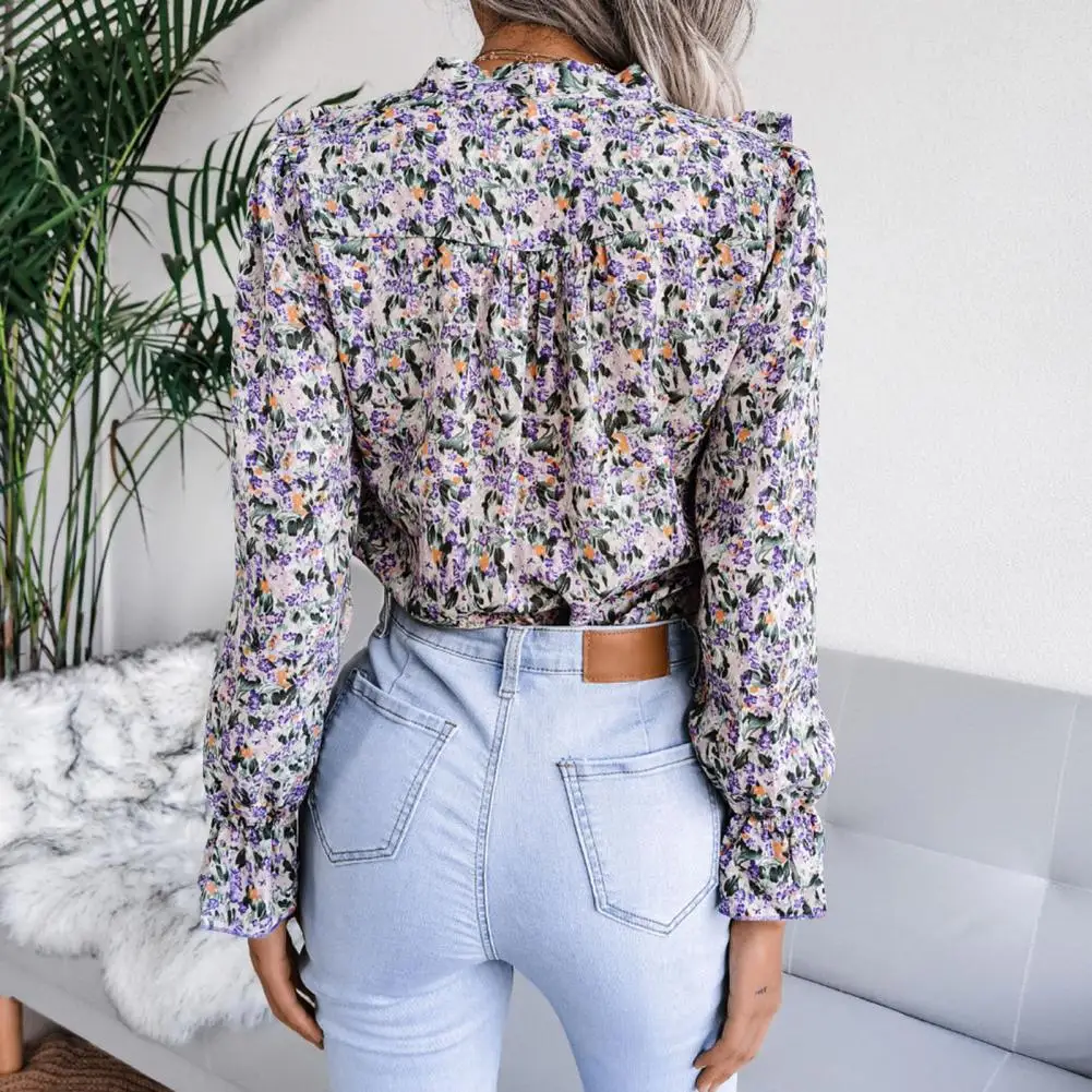 

Breathable Chic Elegant Office Lady Chiffon Blouse Lightweight Autumn Blouse Flare Long Sleeves Streetwear