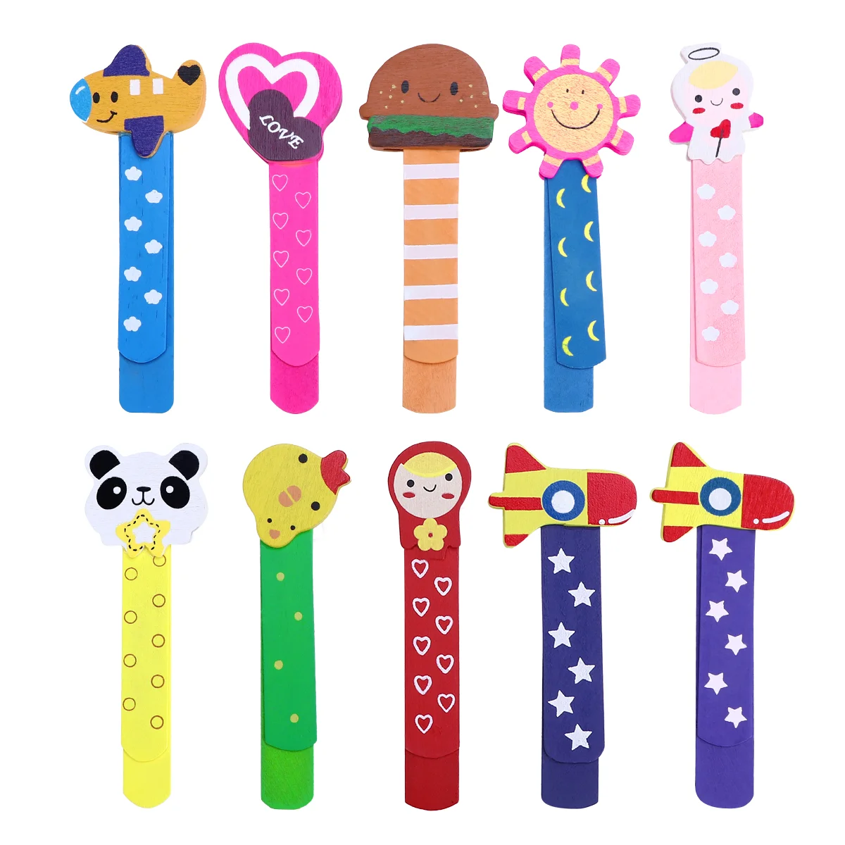 

NUOLUX 10pcs Wood Bookmark Cute Mini Colorful Painted Cartoon Ruler Bookmarker for Kids
