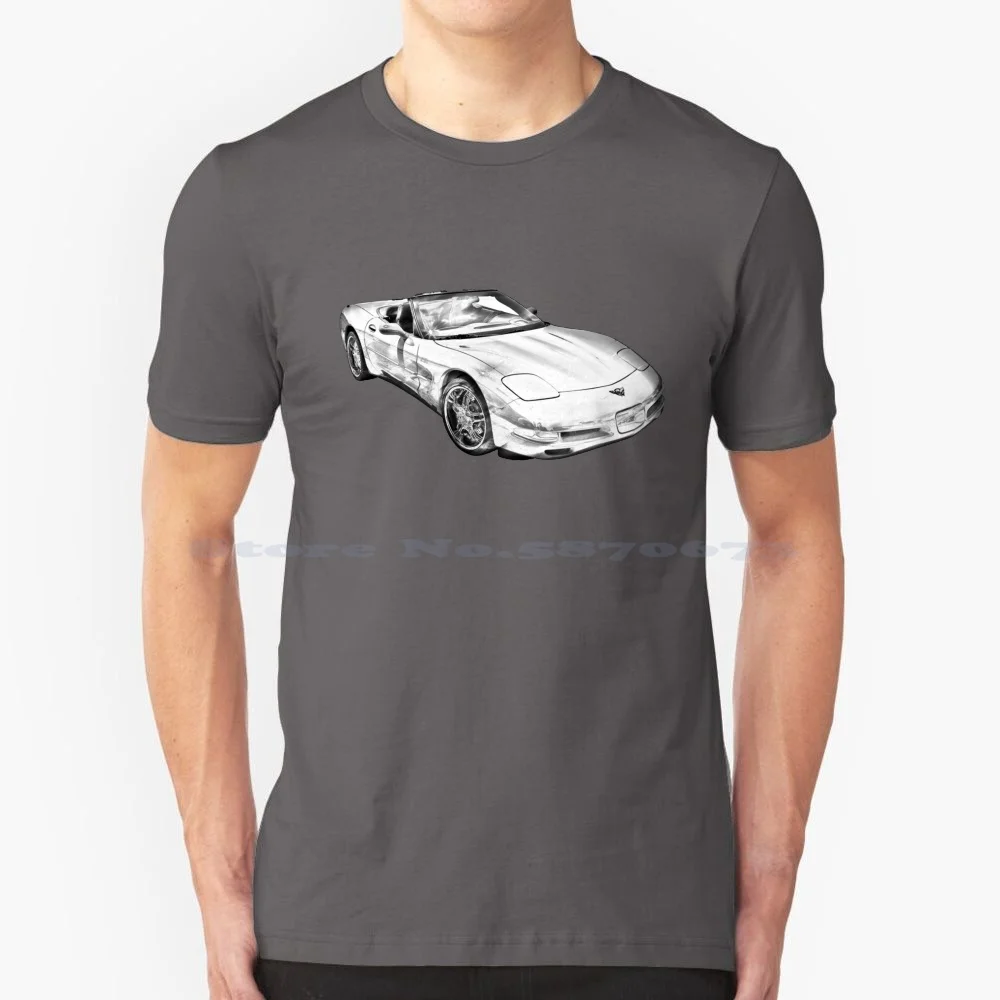 

C5 Convertible Muscle Car Illustration T Shirt 100% Cotton Tee C5 Muscle Car Convertible Black And White Automobile Speed