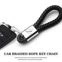 car leather keychains metal 360 degree rotating horseshoe buckle braided rope keyrings for mitsubishi asx lancer pajero etc