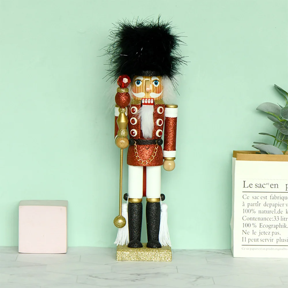 

35CM Nutcracker King Scepter Wooden Handicraft Nutcracker Solider Puppet Doll Desktop Ornament Home Christmas Decoration Gift