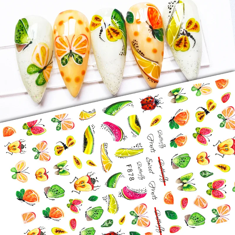 

Summer 3D Nail Sticker Art Sliders Cool Fruits Butterfly Stickers for Nails Manicure Decals Decoraciones Accessories