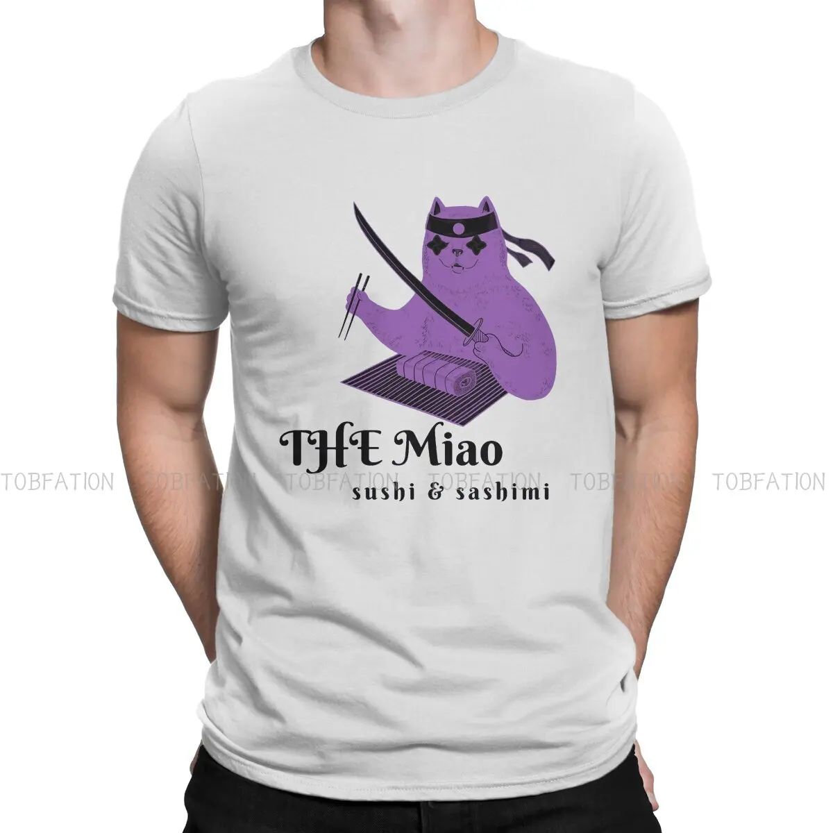 

Samurai Cat Ninja Japanese TShirt for Men Wild Chef Humor Casual Tee T Shirt Novelty Trendy Loose