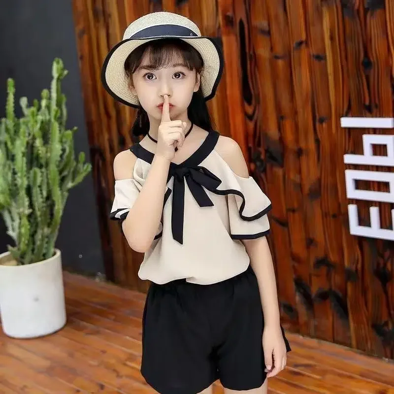 Летние комплекты для девочек 7 новый жилет шорты шифоновый костюм из 2 предметов