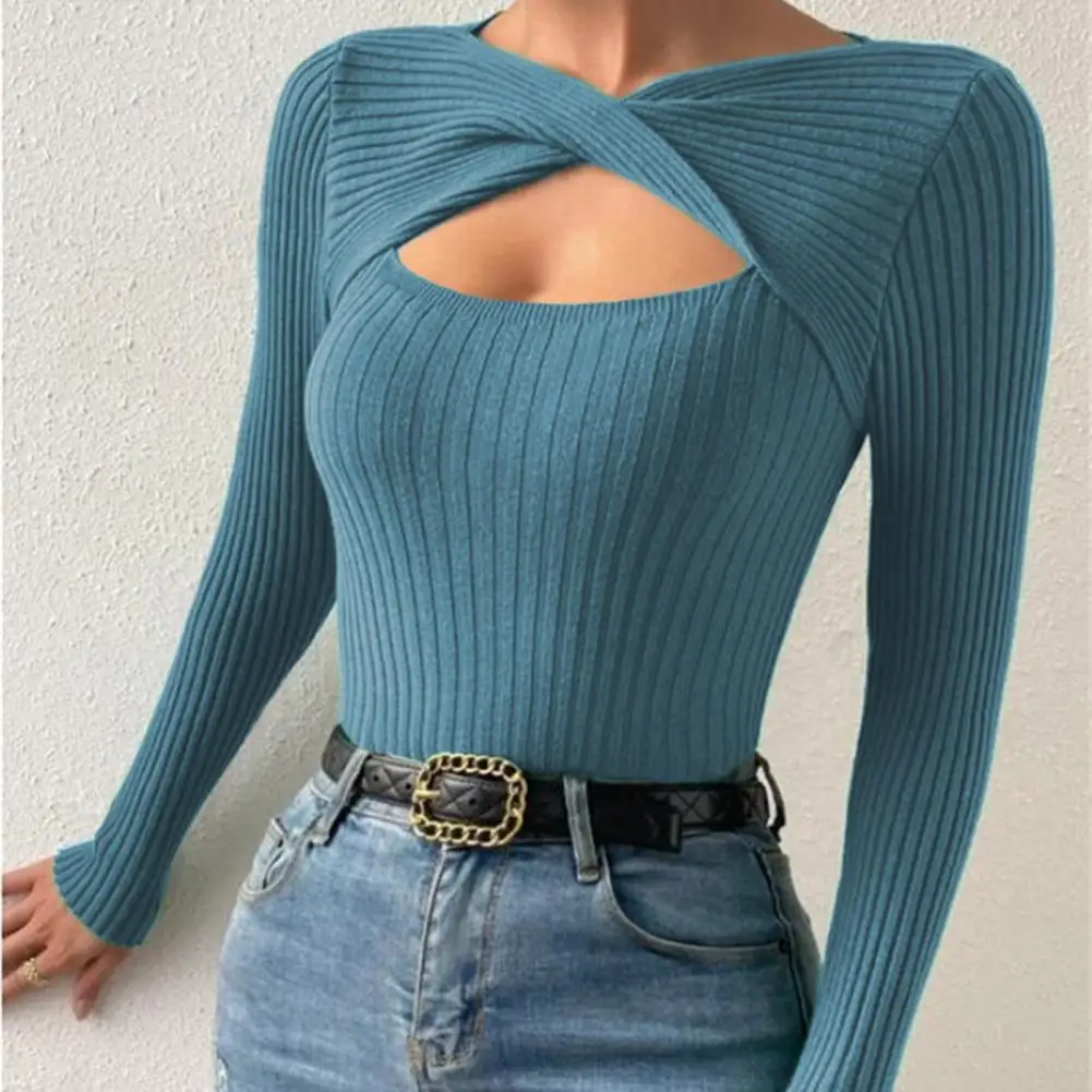 

Chic Spring Top Basic Anti-pilling Spring Top Slim Fit Striped Texture Women Autumn Top Women Clothing