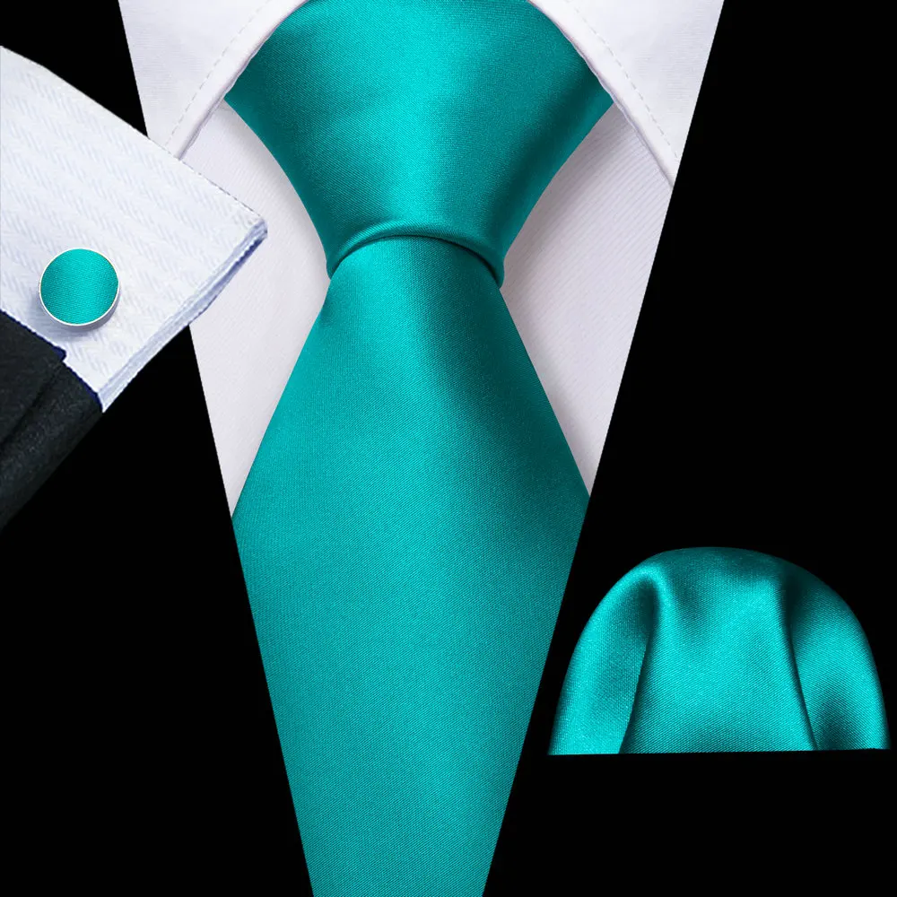 

Fashion Teal Blue Satin Solid Men Silk Necktie Fahsion Brooches Men Tie Handkerchief Cufflinks Sets Men Gift Barry.Wang Designer