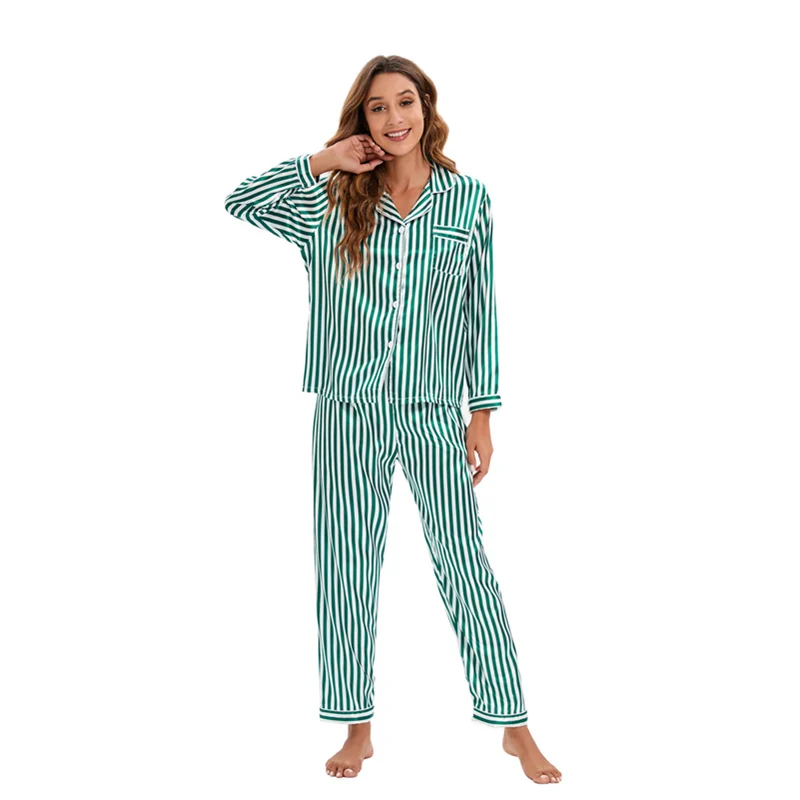 

Womens Faux Silk Satin Pajamas Long Sleeve Loungewear Tops + Trouses Two Piece Pajama Set Nightgown Nightwear Sleepwear