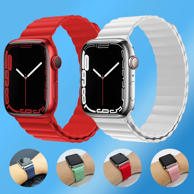 

Ремешок силиконовый для Apple watch band 40 мм 45 мм 44 мм 42 мм 41 38 мм, магнитный браслет для iwatch series 7 3 5 4 6 SE
