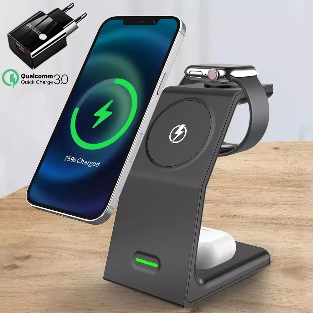 

15W Magnetic Wireless Charger Stand 3 in 1 For iPhone 12 13 Pro Max Qi Fast Charging Induction For Watch iWatch AirPods