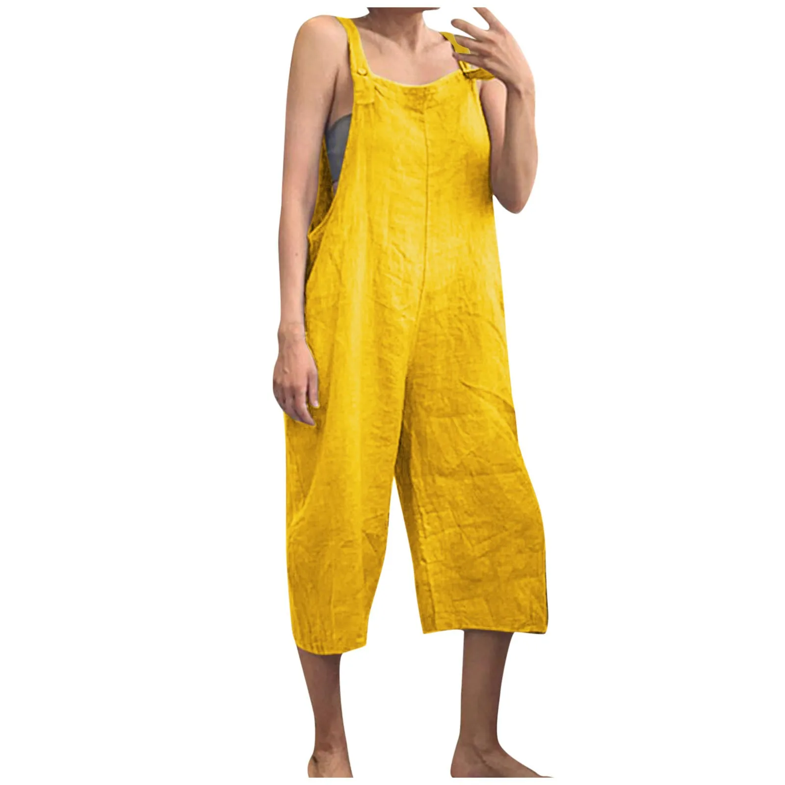 Женский свободный комбинезон до щиколотки повседневный однотонный без рукавов с