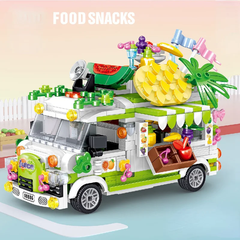

Plug In Building Block Car Fruit Dessert Ice Cream Car Building Block Model Small Particle Puzzle Children's Toy
